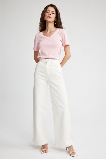 Slim Fit V-Neck Basic Short Sleeve T-Shirt