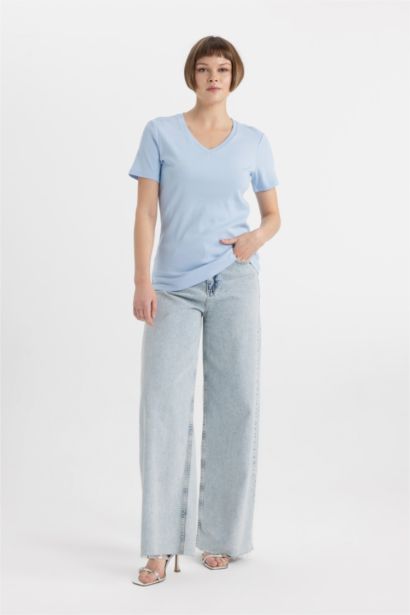 تيشيرت نص ردن قطن سليم فيت بياخة V