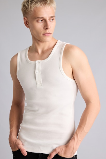 Regular Fit Düğmeli Ribana Atlet