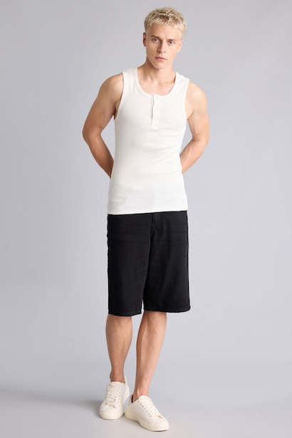 Regular Fit Düğmeli Ribana Atlet