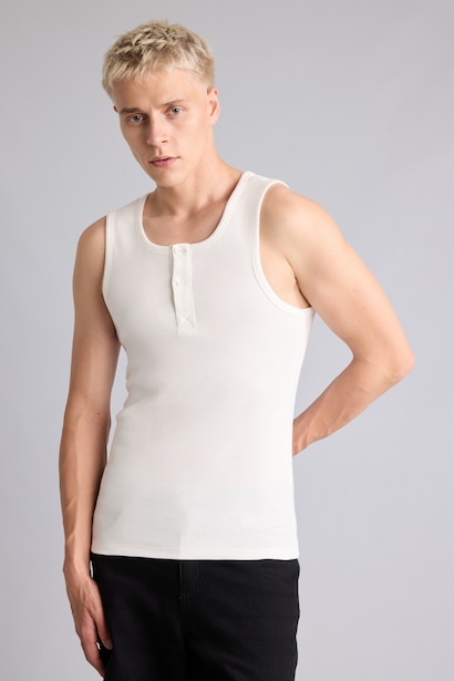 Regular Fit Düğmeli Ribana Atlet