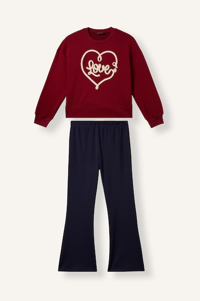 Girl Printed Crew Neck Sweatshirt and Flared Leggings Set