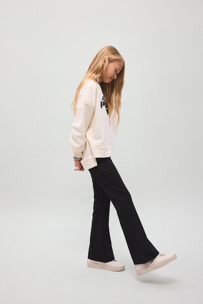 Girl Printed Long Sleeve Sweatshirt and Flared Trousers Set