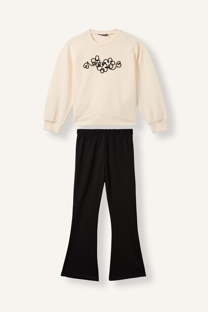 Girl Printed Long Sleeve Sweatshirt and Flared Trousers Set