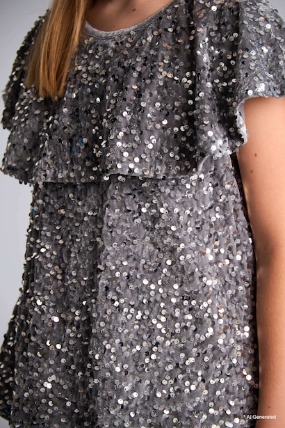 Girl Sequin Embellished Ruffled Dress