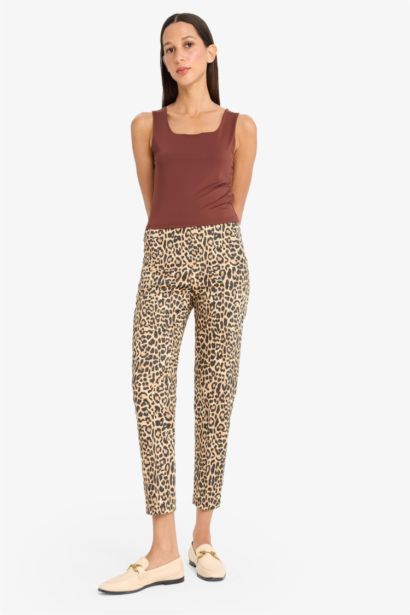 Elastic Waist Midi Satin Cigarette Fit Trousers