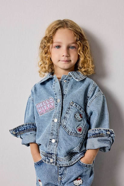 Hello Kitty Nakışlı Jean Ceket Kız Bebek