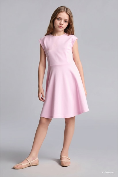 Girl Bell Pink Short Sleeve Midi Dress