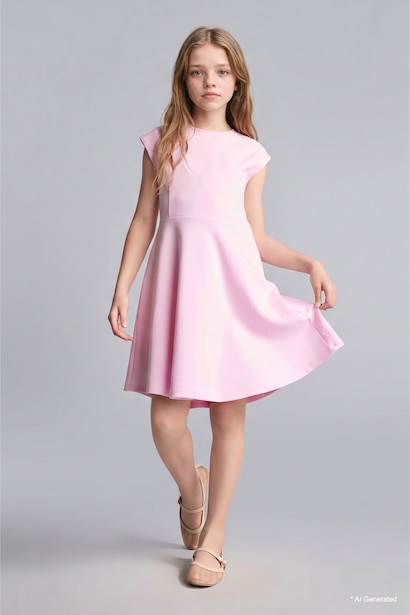 Girl Bell Pink Short Sleeve Midi Dress