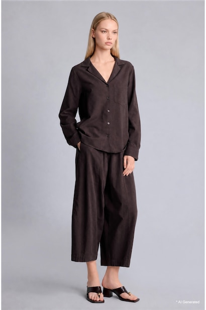 Barrel Fit Keten Karışımlı Pantolon