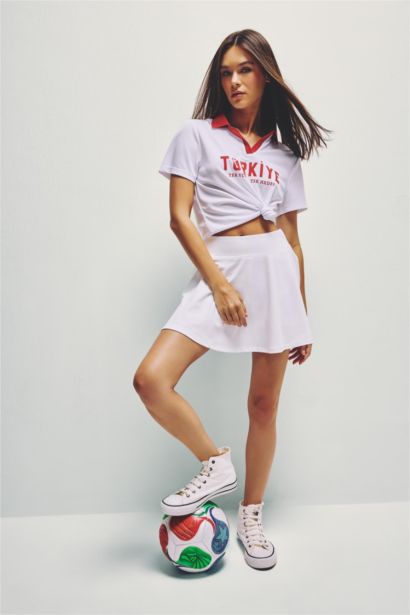 Mesh Forma Kumaş Türkiye Baskılı Crop Tişört