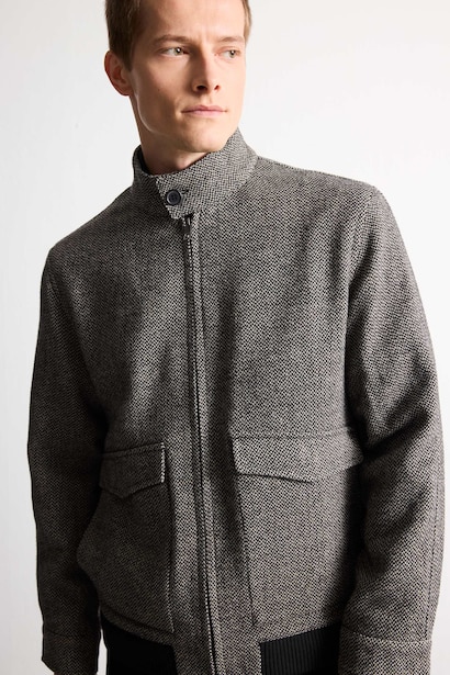 Regular Fit Stand Collar Mid Length Jacket