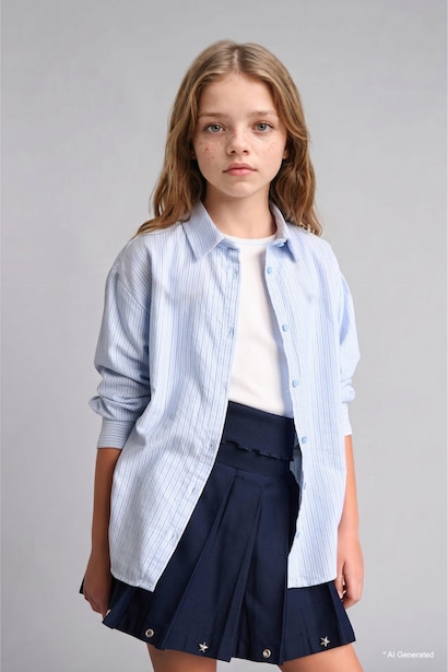 Girl Cotton Regular Fit Oxford Striped Shirt