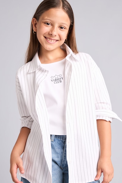 Girl Regular Fit Rayé Long Sleeve Oxford Shirt