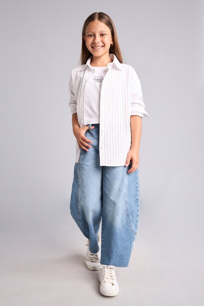 Girl Regular Fit Rayé Long Sleeve Oxford Shirt