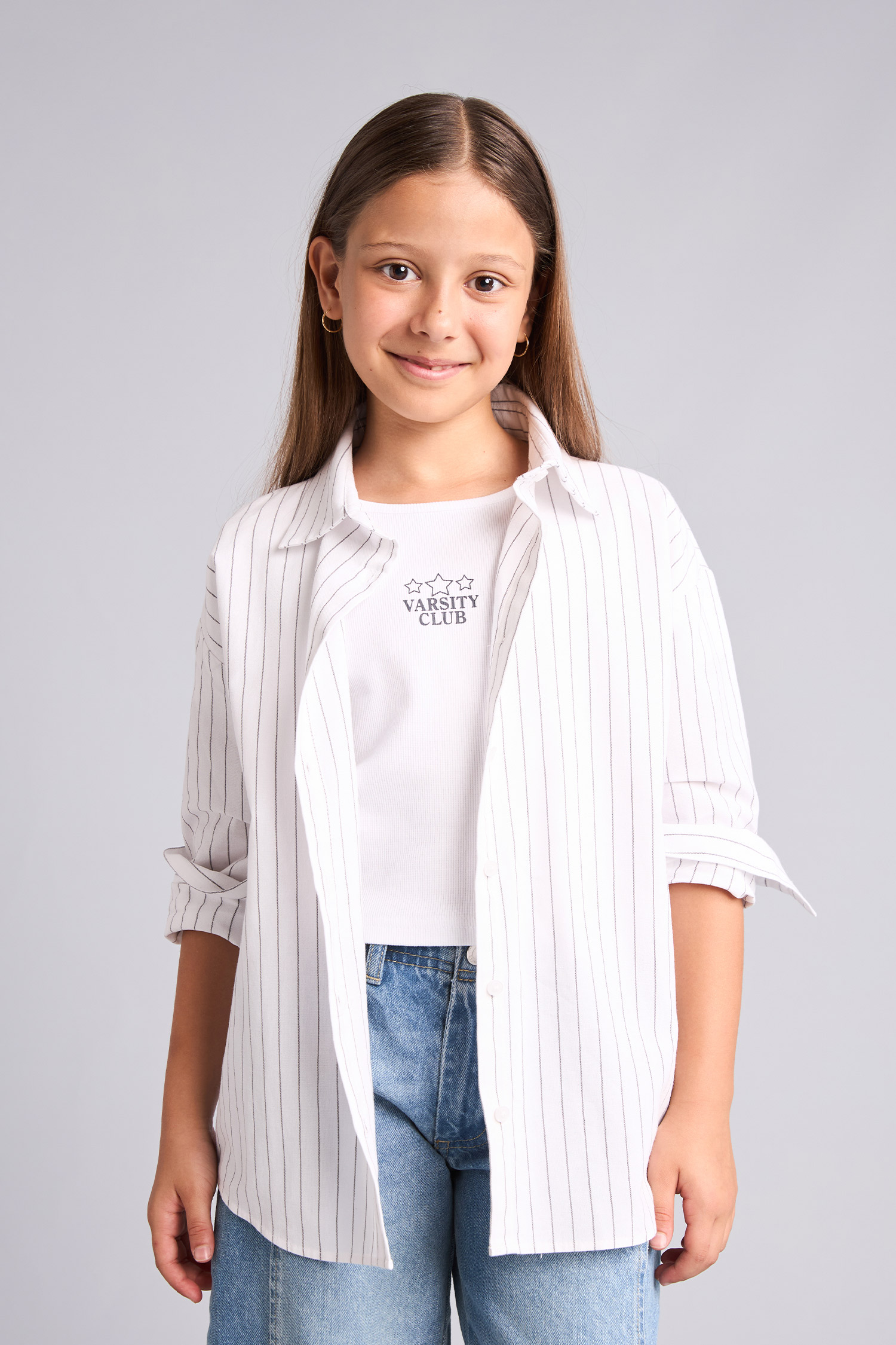 Girl Regular Fit Rayé Long Sleeve Oxford Shirt