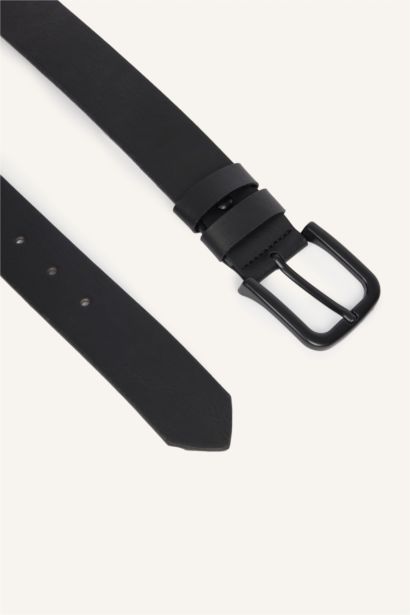 Boy Rectangular Buckle Faux Leather Casual Black Belt