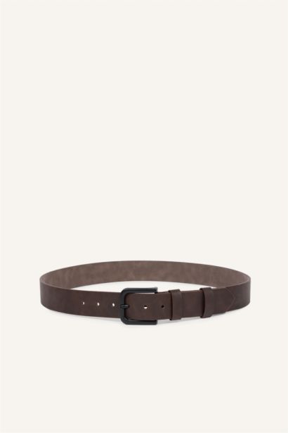 Man Rectangular Buckle Faux Leather Casual Belt