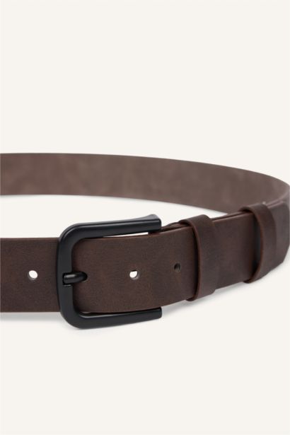 Man Rectangular Buckle Faux Leather Casual Belt