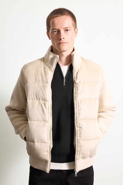 Slim Fit Stand Collar Zip-Up Mid-Length Jacket