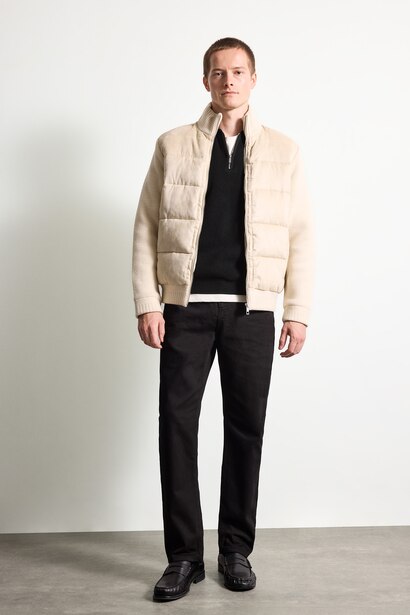 Slim Fit Stand Collar Zip-Up Mid-Length Jacket