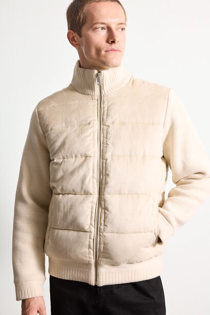 Slim Fit Stand Collar Zip-Up Mid-Length Jacket