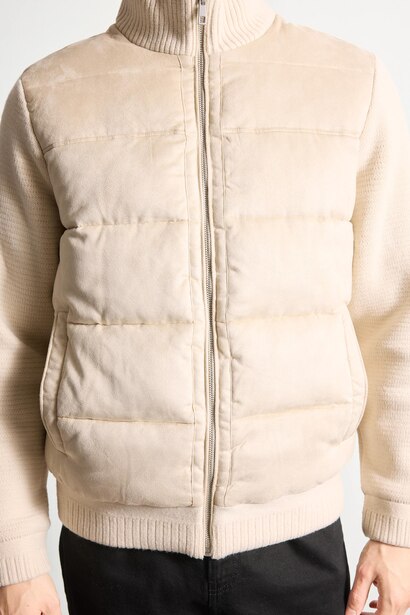 Slim Fit Stand Collar Zip-Up Mid-Length Jacket