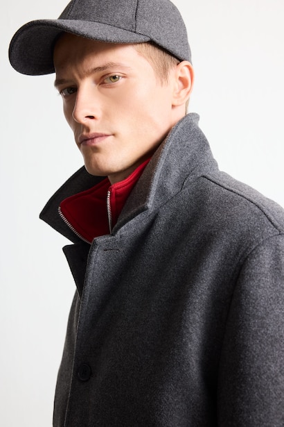 Regular Fit Buttoned Wool Blend Coat
