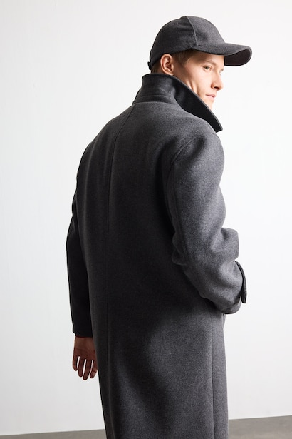 Regular Fit Buttoned Wool Blend Coat