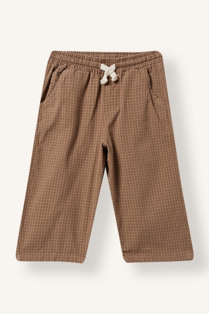 Boy Baggy Fit Checked Straight Leg Cotton Trousers
