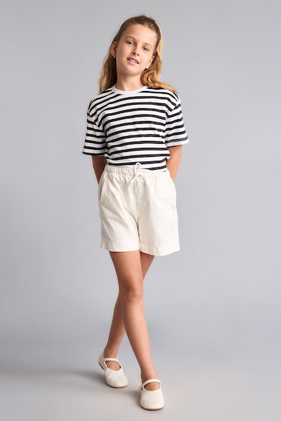 T-shirt rayé à col rond et manches courtes en coton 100% pour fille