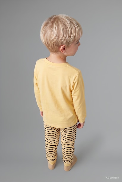 2'li Pijama Takım Baskılı Çizgili Erkek Bebek