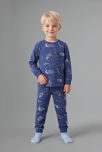 %100 Pamuk 2'li Pijama Takım Desenli Erkek Bebek