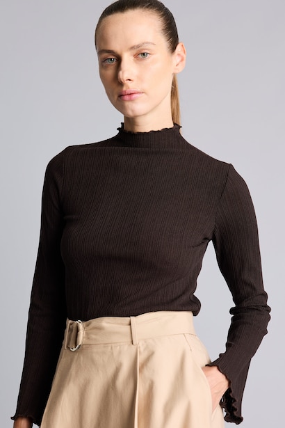 Fırfır Yaka Slim Fit Fitilli Tunik