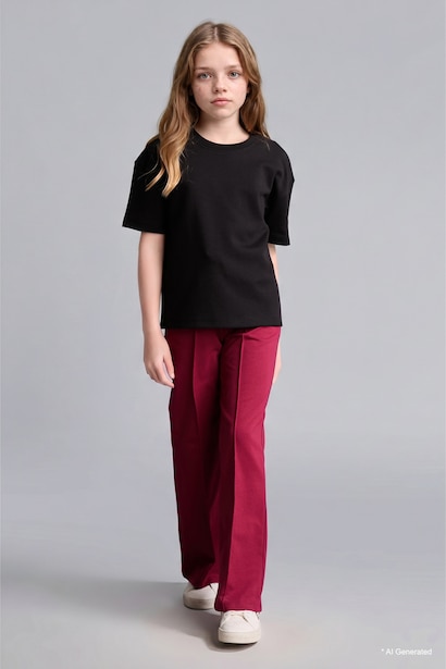 Girl Burgundy Wide Leg Trousers