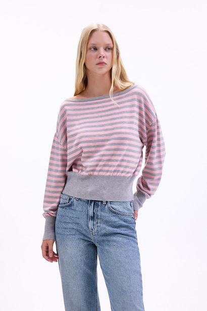Regular Fit Striped Knit Crop Pullover
