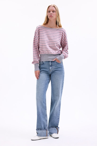Regular Fit Striped Knit Crop Pullover