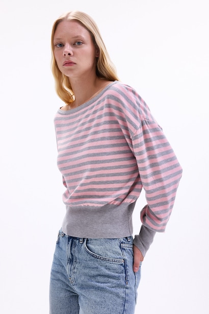 Regular Fit Striped Knit Crop Pullover