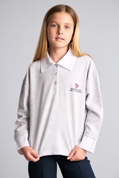Baskılı Uzun Kollu Polo Tişört