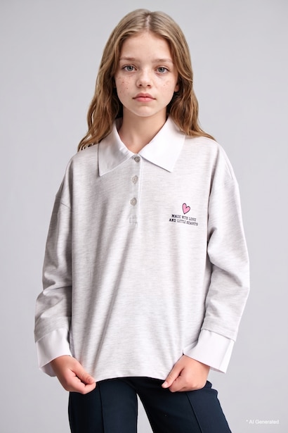 Baskılı Uzun Kollu Polo Tişört
