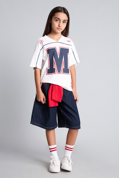 Girl Regular Fit V-Neck Printed Short Sleeve T-Shirt