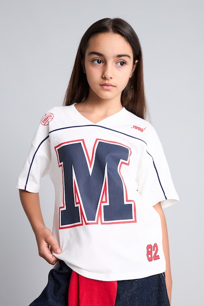Girl Regular Fit V-Neck Printed Short Sleeve T-Shirt