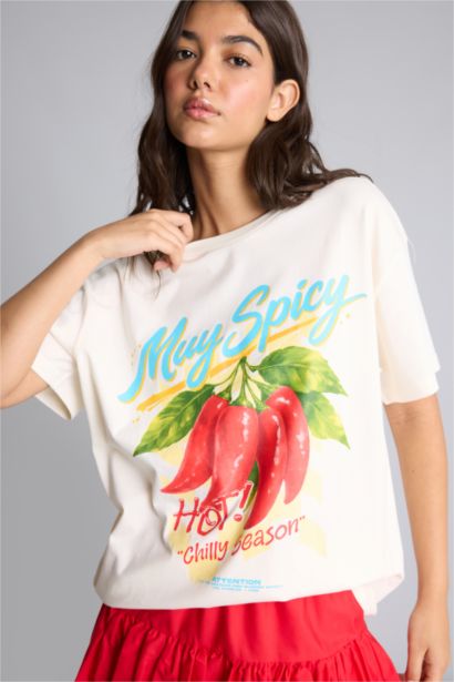 Oversize Kısa Kollu Baskılı Tişört