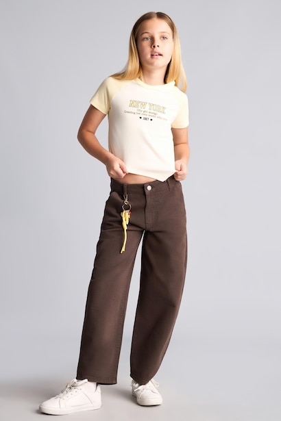 Girl Baggy Fit Straight Leg Gabardine Trousers