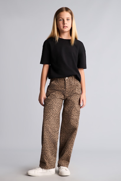 Leopar Desenli Baggy Fit Pantolon Kız Çocuk
