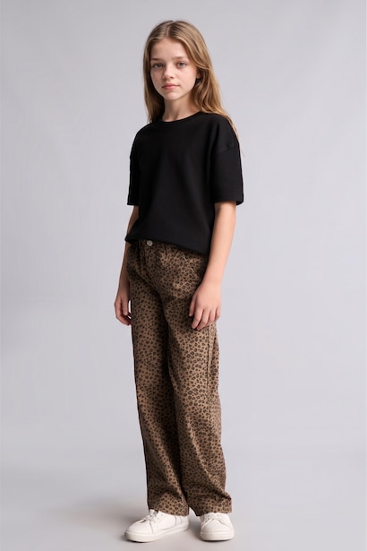 Leopar Desenli Baggy Fit Pantolon