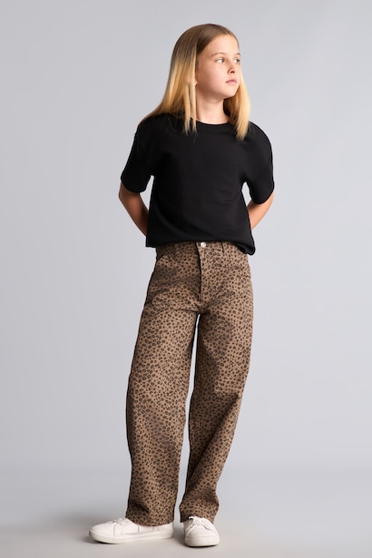 Leopar Desenli Baggy Fit Pantolon Kız Çocuk