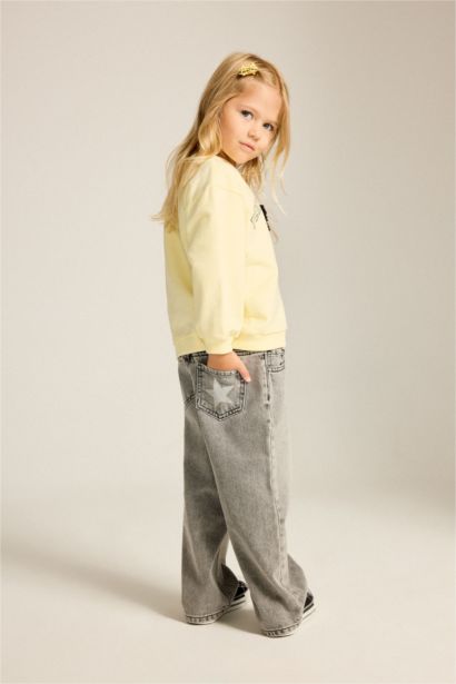 Wide Leg Printed Jeans