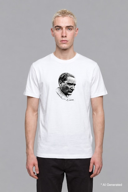 %100 Pamuk Atatürk Baskılı Kısa Kollu Tişört
