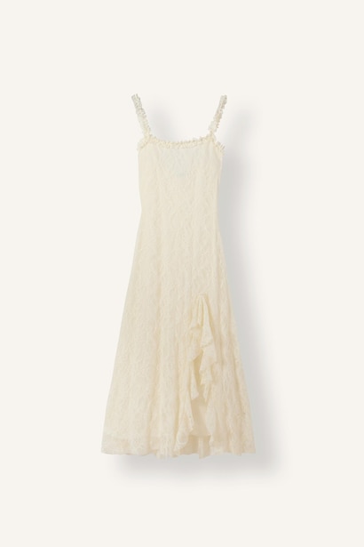 A-Line Strappy Lace White Midi Dress
